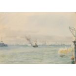 William Lionel Wyllie (1851-1931), 'German Squadron Coming to Anchor, Spithead', watercolour,