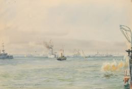 William Lionel Wyllie (1851-1931), 'German Squadron Coming to Anchor, Spithead', watercolour,