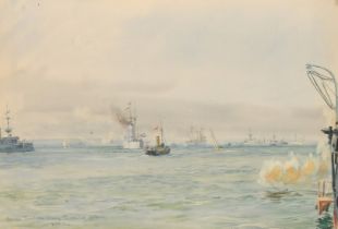 William Lionel Wyllie (1851-1931), 'German Squadron Coming to Anchor, Spithead', watercolour,