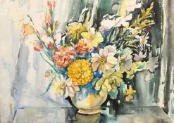 Attributed to Marcella Smith, A mixed still life of flowers in a vase, watercolour, signed, 20.5"