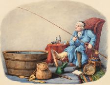 English School (19th Century) 'The Gouty Angler', after a painting by Theodore Lane, watercolour
