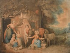 After George Morland (Mid-18th Century), 'Sportive Innocence', a hand coloured stipple engraving,