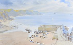 John Baragwanath King (1864-1939) An extensive view of a Cornish harbour, watercolour, signed, 13.