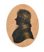 John Miers, A miniature silhouette in black and gold paint, a portrait of a gentleman in profile,
