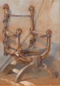 James Lobley (1829-1888), a study of a coronation chair, watercolour, signed with initials, 6.75"