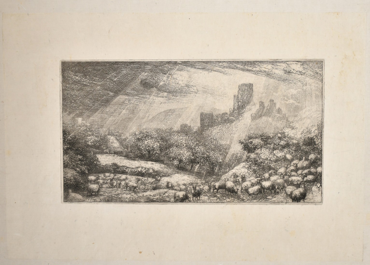 John Charles Robinson (1824-1913) British, 'Corfe Castle, Effect of Sunshine After Rain, etching, - Image 3 of 4