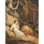 Richard Westall, 'Una' and the lion from Spenser's Faerie Queen, hand coloured aquatint, 24.5" x