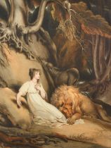 Richard Westall, 'Una' and the lion from Spenser's Faerie Queen, hand coloured aquatint, 24.5" x
