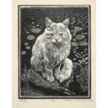 William T. Rawlinson (20th Century) 'Felix', a cat sitting next to a pond, inscribed, numbered 3/50,