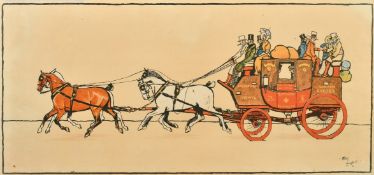 Cecil Aldin, A pair of stagecoach scenes with passengers, London to Plymouth and Perth to