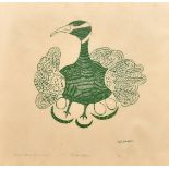 Agnes Nanogak (Inuit artist) 'Proud Mother', block print on paper, inscribed, signed, dated 1972 and
