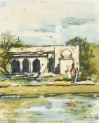 Harry Baines, 'Near Jaipur', watercolour and pen, signed, label verso, 6.25" x 5.25", (16x13cm).
