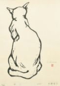 Satoko Hirano (b. 1947) Japanese, A seated cat, woodcut, signed and dated 2008, numbered 3/200,