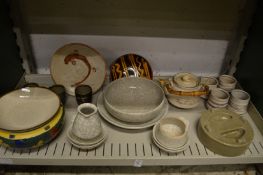 A quantity of crackle glazed bowls and other items, saki set, etc.