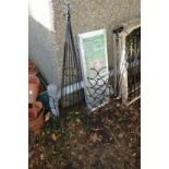 Garden spires, a metal shelf etc.