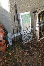 Garden spires, a metal shelf etc.