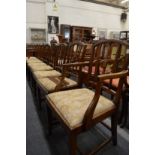 A set of eight Georgian style mahogany dining chairs, two with arms.