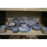 Blue and white china to include Oriental bowls, dishes etc.