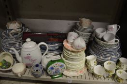 A quantity of blue and white and other decorative china to include Shelley Hibiscus part tea