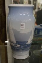 A good large Copenhagen porcelain vase depicting sailing ships.