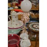 Decorative lamp, jug and bowl and other decorative items.