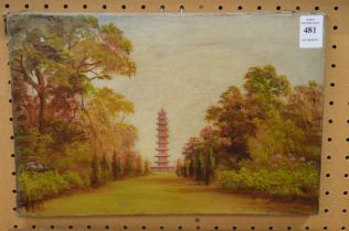 J Lewis, The Pagoda at Kew, signed, unframed.