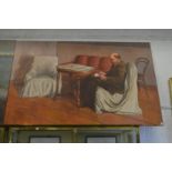 Russian School, Lenin seated in an armchair by a table writing a letter, large oil on canvas,