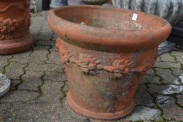A large terracotta plant pot (cracked and repaired).