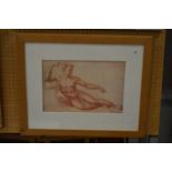 Classical male reclining nude, print.