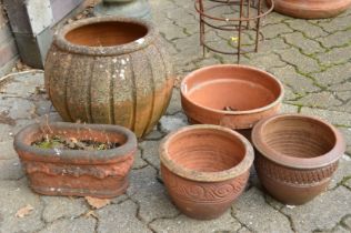 Five various terracotta plant pots.