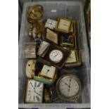 A Smiths car clock, quantity of travelling bedside clocks etc.