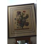 Classical study of flowers in an urn, colour print together with a pair of similar prints