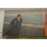 Russian School, Lenin looking out to sea, large oil on canvas, unframed.