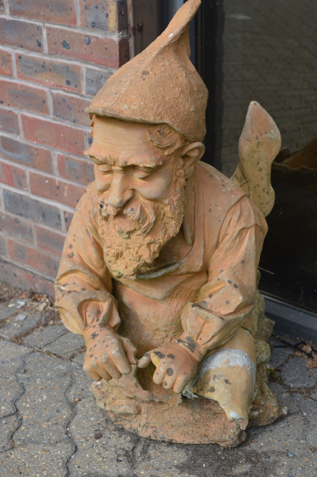 A large pair of moulded terracotta gnomes (faults). - Image 2 of 3