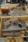 Two boxes of wood working moulding and other planes etc.