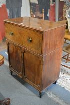 A good George III mahogany sectretaire cabinet with a deep drawer, having a fitted interior with red