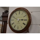 A good mahogany cased circular wall clock with fusee movement.