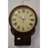 A Regency brass inlaid mahogany drop dial wall clock with fusee movement.