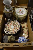 Crown Derby Imari dish, a Dresden plate and other decorative items.