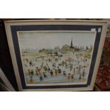 L S Lowry, At the Seaside, colour print and another similar.