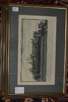 The West View of the Tower of London, colour engraving and five similar, all uniformly framed and