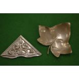 Small silver leaf shaped dish and another item.