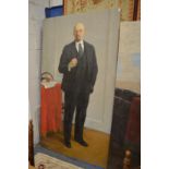 Russian School, Full length portrait of Lenin standing by a table, oil on canvas, unframed.