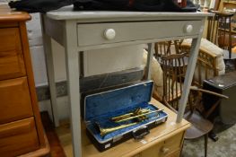 A painted pine single drawer side table.