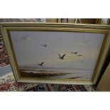 Howard Devonald, Geese in flight, oil on canvas, signed together with two other works by the same