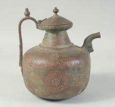 A VERY FINE 12TH-13TH CENTURY PERSIAN SELJUK COPPER INLAID BRONZE EWER, with engraved calligraphy