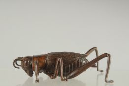 A JAPANESE RETICULATED BRONZE OKIMONO OF A CRICKET.