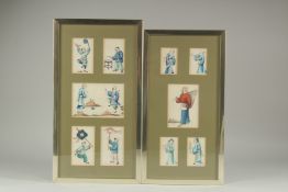 A COLLECTION OF TEN CHINESE PITH PAINTINGS OF FIGURES, framed and glazed together in two frames (