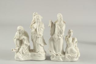 TWO BLANC DE CHINE FIGURAL GROUPS, each of two figures with fine details, (2).