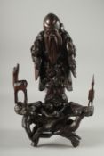A CHINESE SECTIONAL ROOT WOOD CARVING OF SHOU LAO, 41cm high overall. 117.